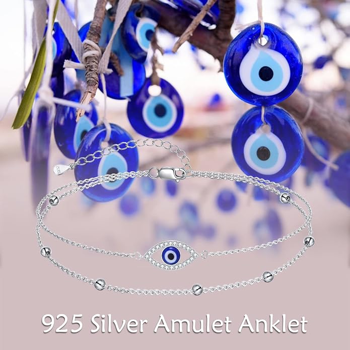 Evil Eye/Moon Star/Cross/Dragonfly/Sea Turtle Ankle Bracelets for Women 925 Sterling Silver Adjustable Anklets Jewelry Gifts for Women