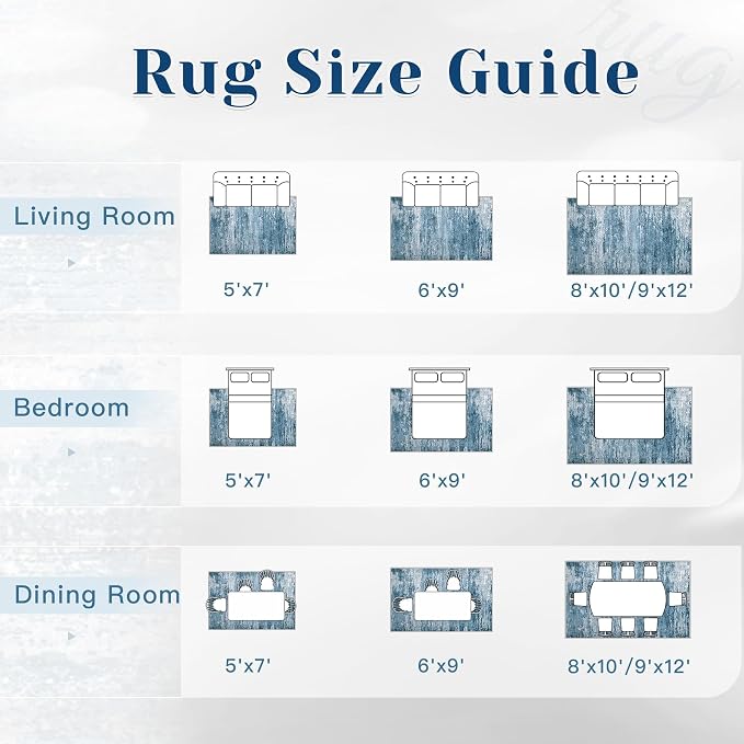 Washable Rug 8x10 Area Rugs for Living Room: Large Neutral Soft Rug Abstract Non Slip Low Pile Modern Carpet for Bedroom Kitchen Nursery Office Dining Room Indoor (Darkblue, 8'x10')