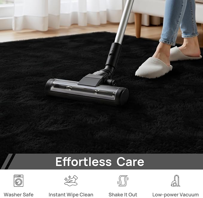Deerhoo Large Shag Area Rugs 6 x 9, Plush Fuzzy Rugs for Living Room, Ultra Soft Fluffy Furry Rug for Bedroom, Indoor Carpet Nursery Rugs for Kids Room Home Decor, Black