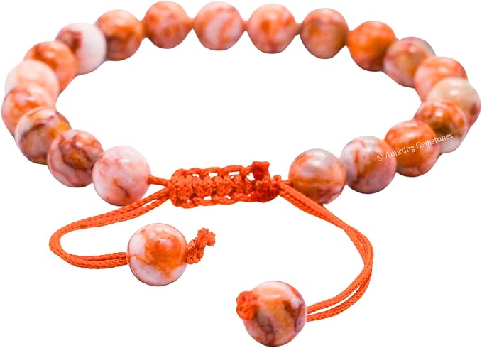 Amazing Gemstone Red Picasso Jasper Bracelet for Women Men's Gifts - Protection Healing Crystal Bracelet - 8mm Gemstone Beaded Adjustable Bracelet Pulseras para Hombres Mujer Stocking Stuffers