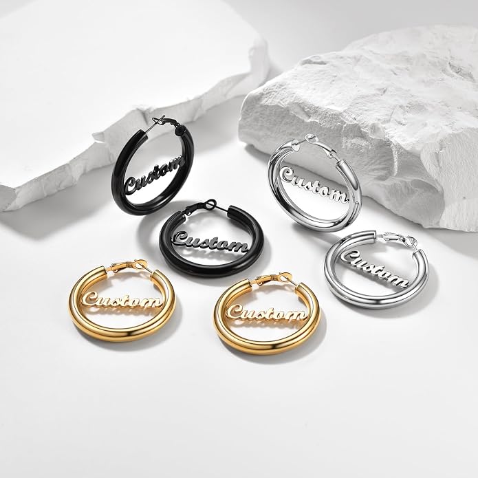 Stainless Steel Chunky Hoop Earrings For Women, Minimalist and Chic, Black/Gold Plated, Round Hoops Earrings Hypoallergenic, Size: 30mm/40mm/60mm/80mm, Come with Box