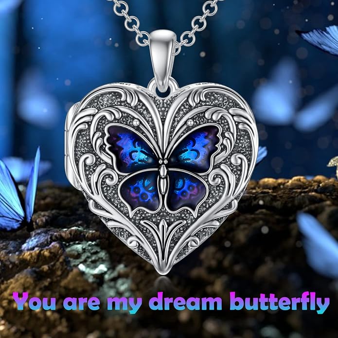 SOULMEET Personalized Silver Locket Necklace That Holds Pictures Photo Keep Someone Near to You, Memorial Custom Lockets Necklaces Letters Engraving for His Her