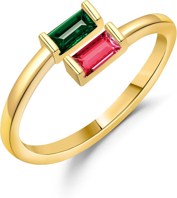 JSJOY Birthstone Rings for Women Dainty Emerald Blue Ring Birthday Gifts for Mom Her Gemstones CZ Ring for Teens Gold Rings That Don't Tarnish Adjustable Ring Jewelry Gifts