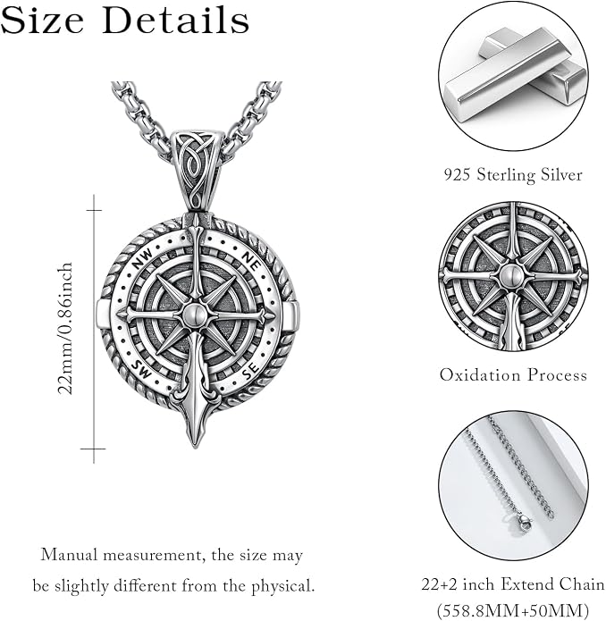 Compass Necklace for Women Graduation Gifts 925 Sterling Silver Celtic Knot Compass Pendant Graduation Jewelry Inspirational Travel Gifts for Women