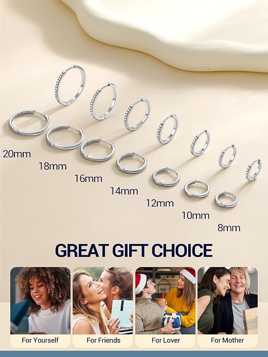 PROSTEEL Hoop Earrings for Women, Huggie Hoop with 925 Sterling Silver Post, 8/10/12/14/16/18/20mm Small Huggie Hoops, 14K Gold Plated/Silver/Black/Rose Gold Hypoallergenic Earrings Jewelry