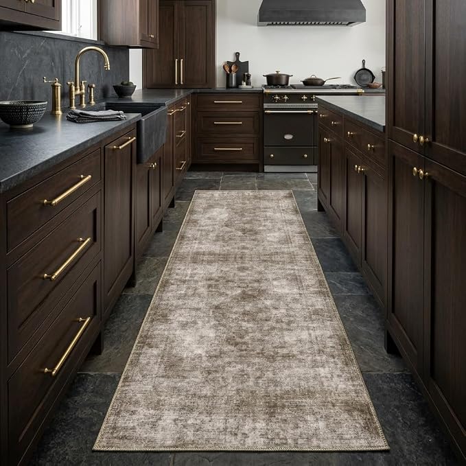 Homemate Washable Rug 2x6 Area Rugs - Vintage Faux Wool Rugs for Living Room Bedroom Dining Room - Non Slip Foldable Carpet Indoor Area Rug for Home Decor(2'x6', Brown