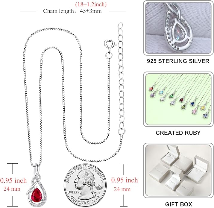STARCHENIE Infinity Teardrop Pendant Necklace for Women 925 Sterling Silver Birthstone Jewelry