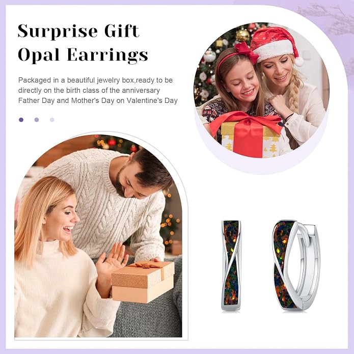 Midir&Etain Opal Hoop Earrings 925 Sterling Silver Huggie Earrings Hypoallergenic Cartilage Hoops Opal Jewelry Gifts for Women