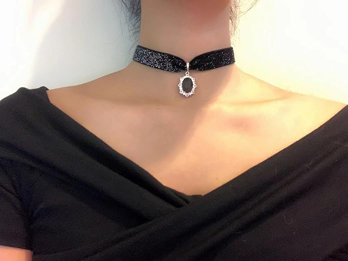 MOMOCAT 14K Gold Plated Sapphire Imitation Velvet Choker Necklace for Women Thick Chokers Birthstone Chocker Vintage Pendant Necklaces Chockers for Women Teen Girls Princess Costume Jewelry Aesthetic