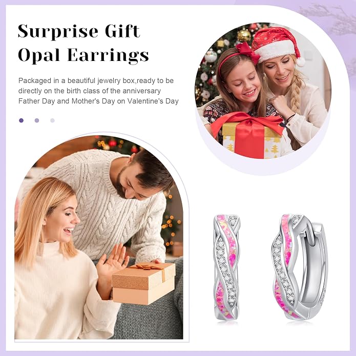 Midir&Etain Opal Hoop Earrings 925 Sterling Silver Huggie Earrings Hypoallergenic Cartilage Hoops Opal Jewelry Gifts for Women