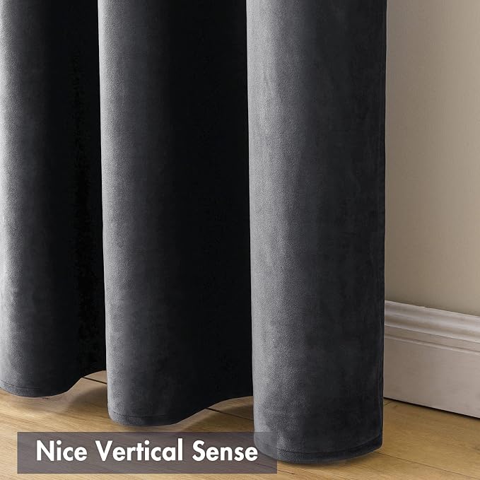 MIULEE Grey Blackout Velvet Curtains Drapes 90 Inch Long 52"x90" Bedroom | Luxurious Bedroom Living Room Decor, Room Darkening, Thermal Insulated, Rod Pocket Design, Super Soft Fabric
