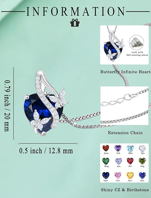 Butterfly Necklaces for Women Sterling Silver Infinity Heart Pendant Birthstone Jewelry Gift with 14k Yellow Gold/Rose Gold Plated
