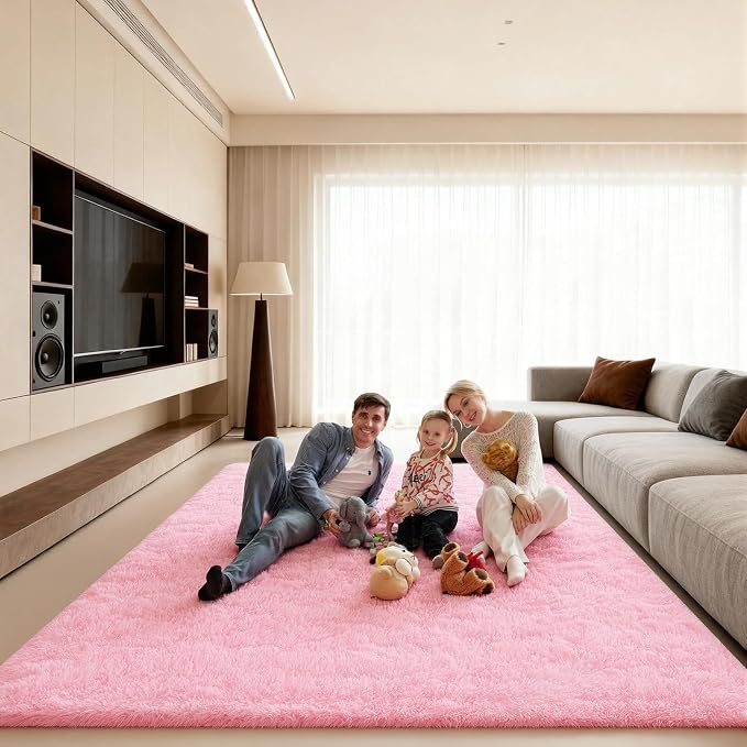 8x10 Area Rugs for Living Room, Large Fluffy Pink Rugs for Bedroom, Fuzzy Shag Soft Non-Slip Carpet for Kids Girls and Boys Nursery Dorm Indoor Room Home Decor (8ft X 10ft, Pink)