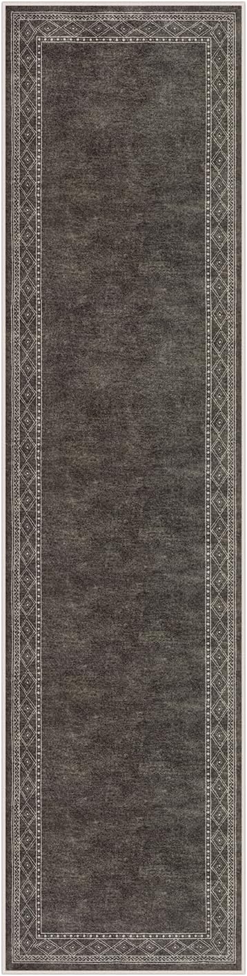 Lahome Modern Bordered Washable Runners for Hallways, 2.5x8 Kitchen Runner Rug Non Slip, Ultra-Thin Hallway Rug Soft Carpet for Bedroom Entryway Bathroom Laundry(2.5'x 8',Brown)