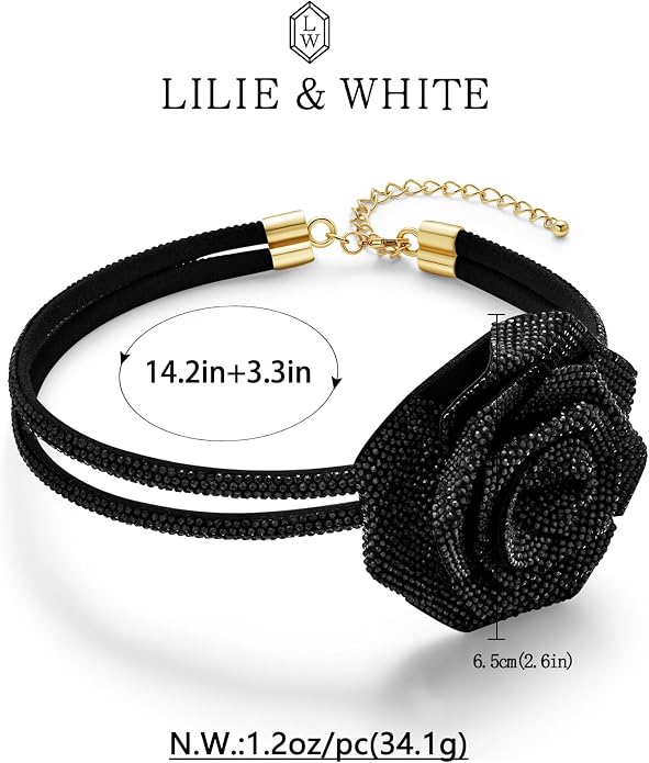 LILIE&WHITE Rose Flower Necklaces For Women Chic Flower Choker Goth Necklaces Fashion Black Choker Gothic Necklace Trendy Halloween Necklace Jewelry Gift