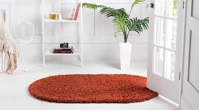 Unique Loom Solid Shag Collection Area Rug (3' 1" x 5' 3" Oval, Terracotta)