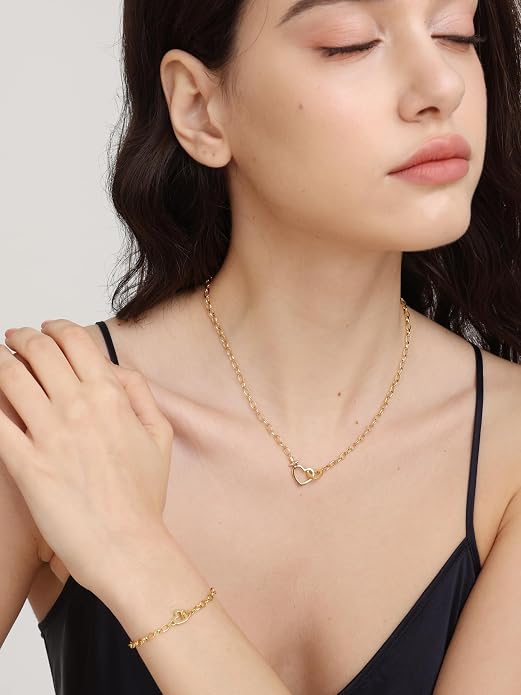 FRUMOS Gold Plated Necklace for Women, Dainty Layered Chain Necklace, Fashion Jewelry for Daily Wear