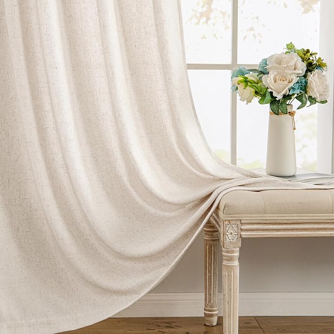 MIULEE Non-See-Through Privacy Linen Curtains 52Wx108L Inch Cream | 2 Panels, Light Filtering, Semi Sheer Window Curtains, Farmhouse Textured, Back Tab Drapes for Bedroom Living Room