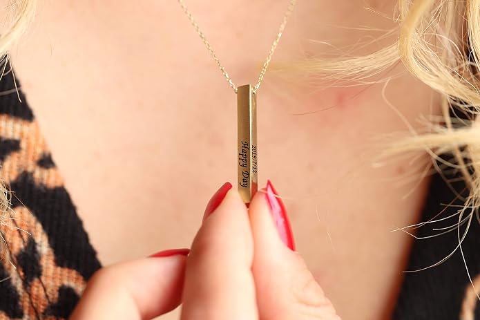 Personalized 3D Vertical Bar Necklace, Custom Necklace Engraved with Any Name Pendant Jewelry Mothers Day Gift