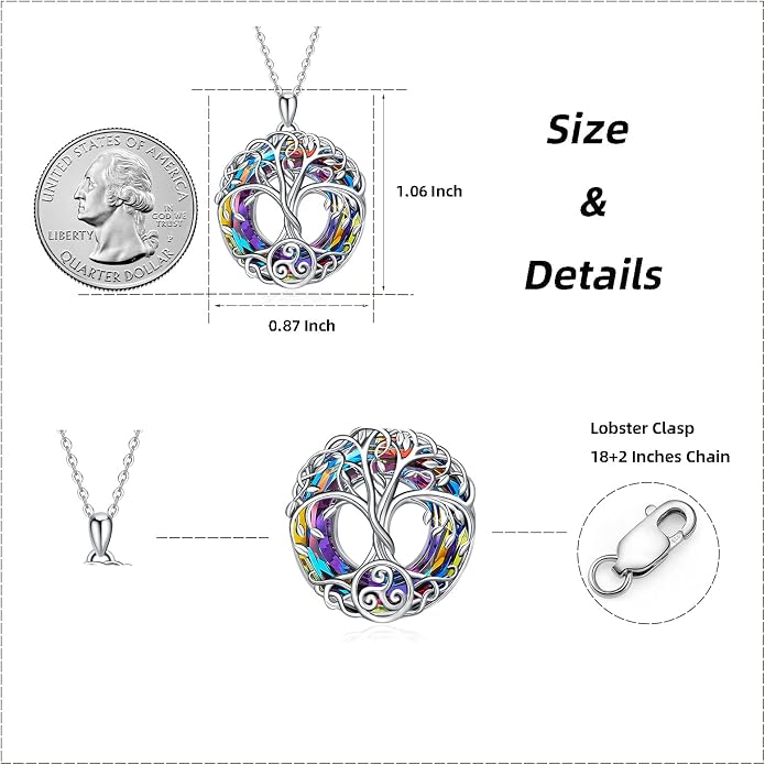 Tree of Life Thor Hammer Pendant Necklace for Women Sterling Silver S925 Jewelry for Women US1