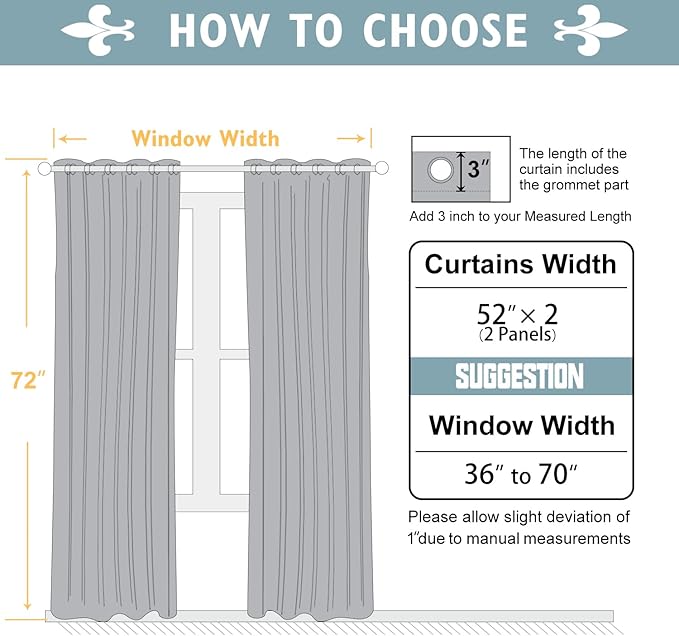 ChrisDowa 100% Blackout Curtains for Bedroom 72 Inches Long 2 Panels Set | 2 Thick Layers, Thermal Insulated, Light Blocking, Grommet, Window Treatment, Living Room Drapes, Grey, 52 x 72 Inch
