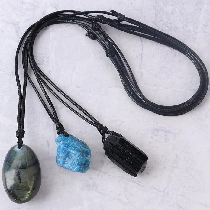 Natural Raw Crystal Necklace for Women Irregular Stone Necklaces Spiritual Gemstone Pendant with Adjustable Rope