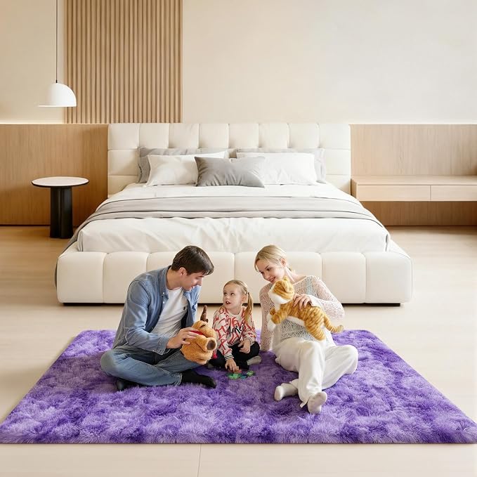 5x7 Area Rugs for Living Room, Large Fluffy Rugs for Bedroom, Fuzzy Shag Soft Non-Slip Carpet for Kids Girls and Boys Nursery Dorm Indoor Room Home Decor (5ft X 7ft, Tie-Dyed Purple)