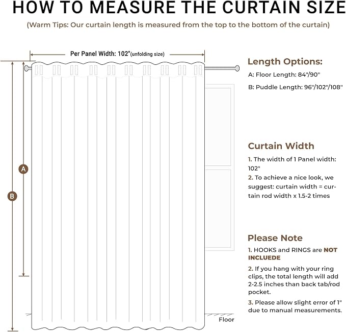 INOVADAY 100% Blackout Sliding Door Curtains, Extra Wide Curtains for Sliding Glass Doors, Back Tab/Rod Pocket Sliding Glass Door Curtains, Thermal Insulated Window Drapes - Oatmeal, W102 X L84