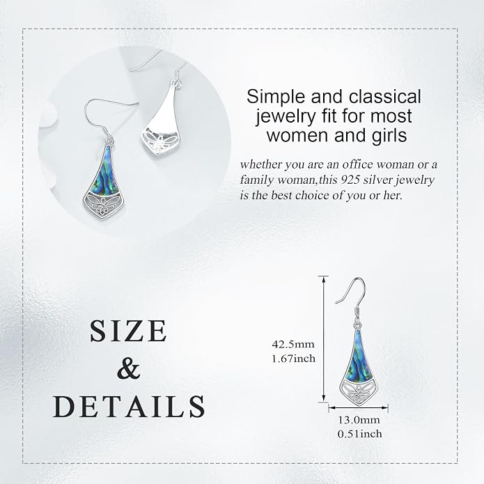 Abalone Shell Dangle Drop Earrings for Women 925 Sterling Silver Filigree Bohemian Earrings Jewelry Gift