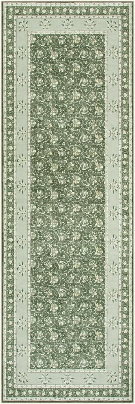 Lahome Green Washable Runner Rug, Low Plie Soft 2x6 Runner Rug Non Slip Kitchen Runner, Vintage Floral Carpet Runners for Bedroom Entryway Bathroom (2'x6', Green)
