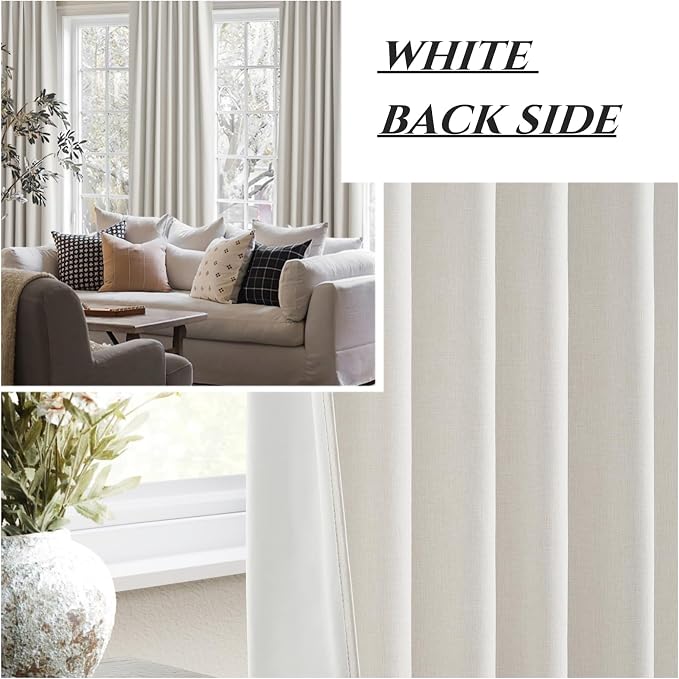 100% Blackout Curtains 88 Inches Long for Living Room 2 Panels Set, Room Darkening Energy Saving Curtain Window Coverings Elegant Flax Linen Hook Belt Pleated Drapes Aesthetic Bedroom(W50"xL88",Birch)