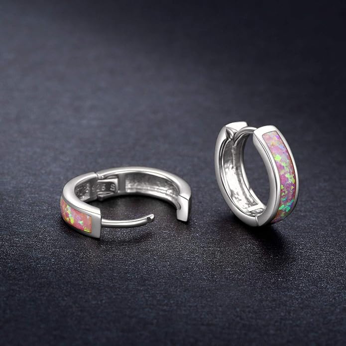 CUOKA MIRACLE 925 Sterling Silver Opal Hoop Earrings for Women - Opal Hinged Huggie Hoops, Hypoallergenic Small Hoop Earrings for Sensitive Ears, Dainty Everyday Jewelry Birthday Christmas Gift