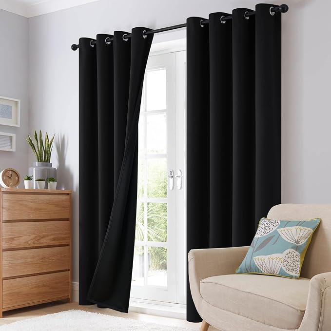 SimpleHome Black 100% Blackout Curtains Room Darkening Living Room 96 Inch | Curtains for Bedroom,Thermal Insulated Grommet Window Drapes,Curtains for Living Room with Black Back,52 x 96 Inch,2 Panels