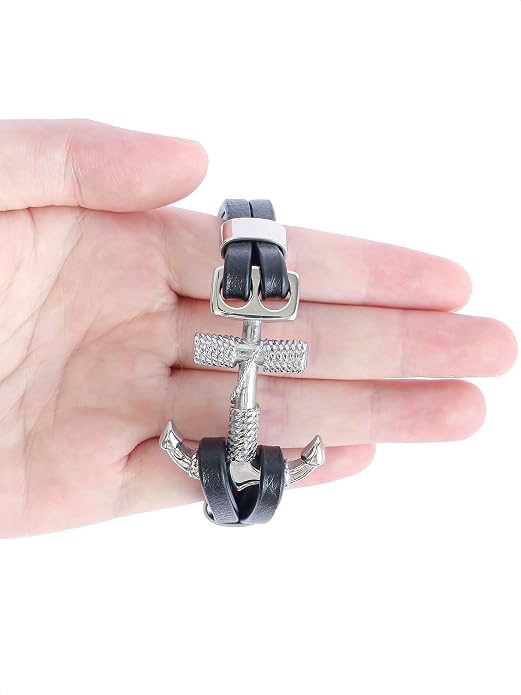 HAQUIL Red Lucky Paracord and Rope Anchor Black Leather Bracelets, Durable Unisex Braided Cord with Stainless Steel Closure