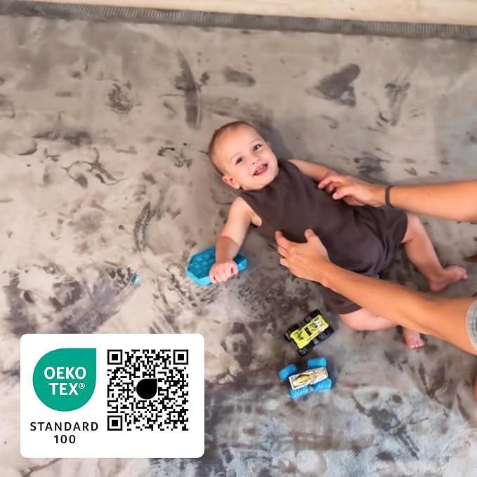 Hakuna Matte CloudSoft Baby Play Mat 60"x80" - Non-Slip Foam Rug, Dark Gray | Coral Velvet high-density foam Rug for Crawling & Cozy Play – Non-Slip, Water-Resistant, Easy-Care Tummy Time Mat