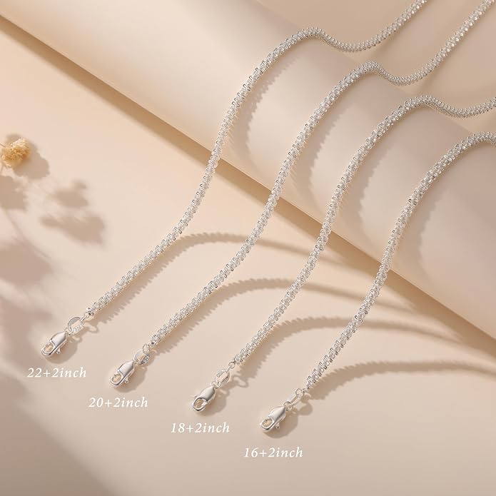 925 Sterling Silver Chain Necklace for Women - 2mm/3mm Simple Dainty Non Tarnish Hypoallergenic Chain Trendy Jewelry Gifts Adjustable Length 16 18 20 Inch