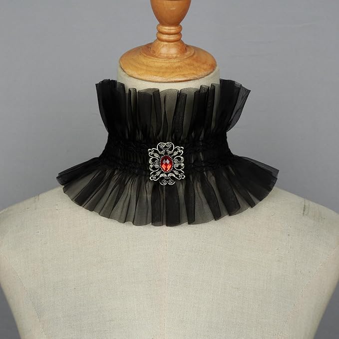 L'VOW Gothic Ruffle Collar Victorian Neck Costume with Gem Renaissance Vampire Choker for Women