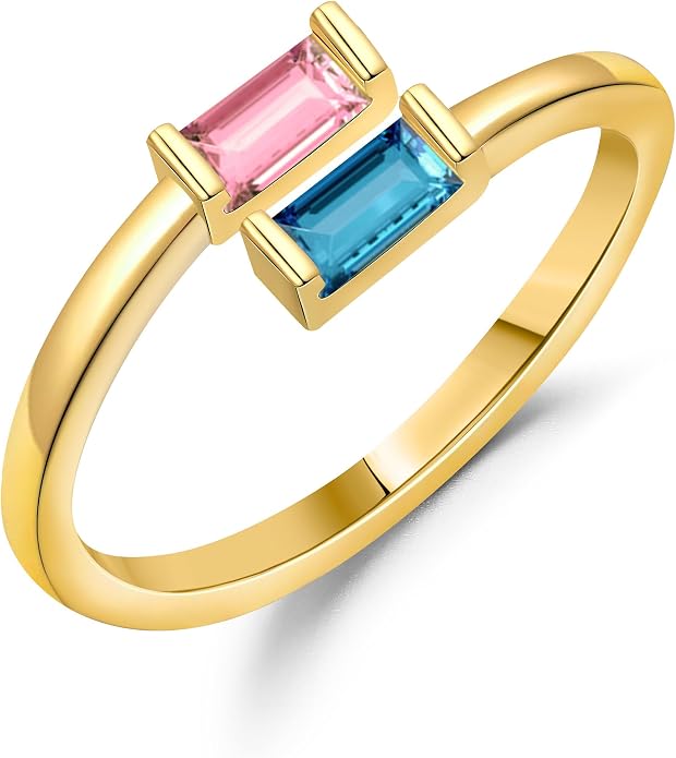 JSJOY Birthstone Rings for Women Dainty Emerald Blue Ring Birthday Gifts for Mom Her Gemstones CZ Ring for Teens Gold Rings That Don't Tarnish Adjustable Ring Jewelry Gifts