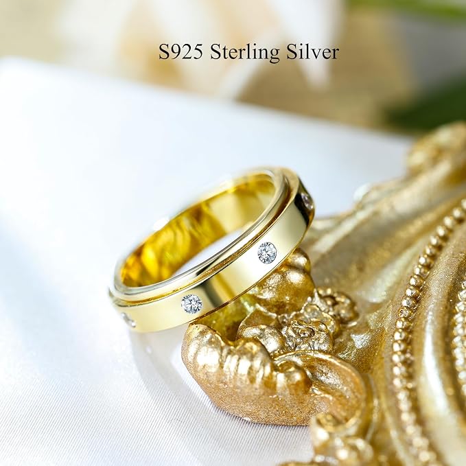 Fidget Ring Spinner Ring for Anxiety Women Men Daughter Real S925 Sterling Silver Fidget Ring