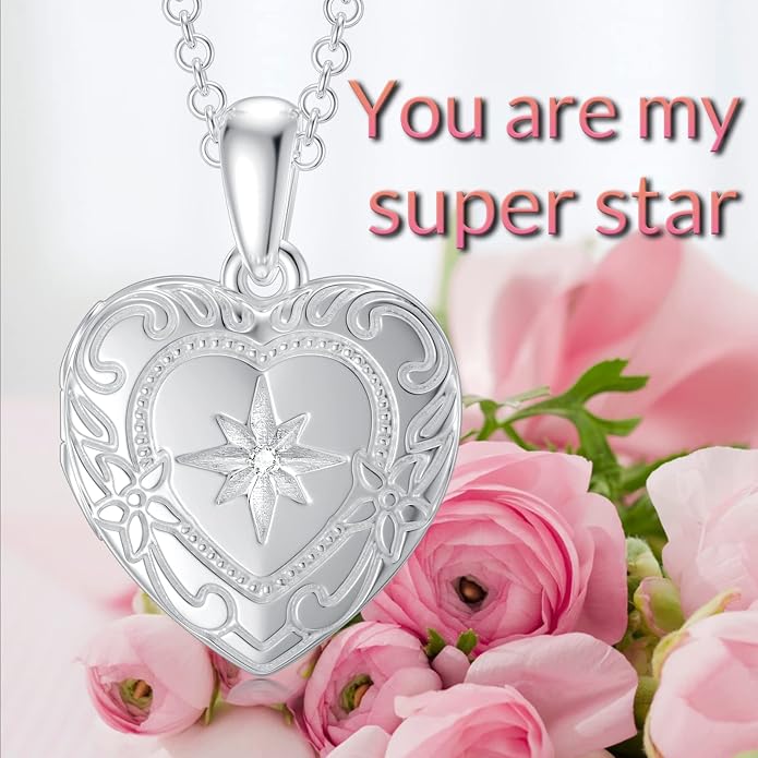 SOULMEET Personalized Silver Locket Necklace That Holds Pictures Photo Keep Someone Near to You, Memorial Custom Lockets Necklaces Letters Engraving for His Her