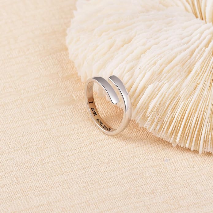 BEILIN 925 Sterling Silver Inspirational Jewelry Rings Adjustable Ring Personality Encouragement Gift for Teens Women