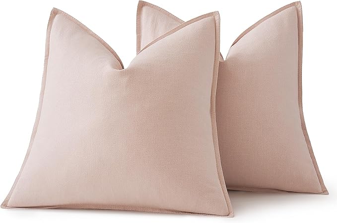 MIULEE Decorative Linen Pillow Covers 20x20 Inch Light Pink | Boho Farmhouse Neutral Couch Throw Pillows for Bed, Pack of 2 Accent Modern Pillowcases, Sofa Livingroom Home Decor