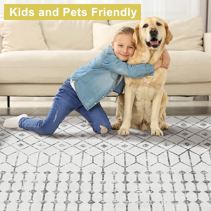 Mandala - Indoor Area Rugs 6x9 Washable, Stain Resistant Machine Washable Rugs for Living Room, Bedroom, and Modern House Décor - Durable Polyester Material, Colorful Patterned - Grey & Ivory