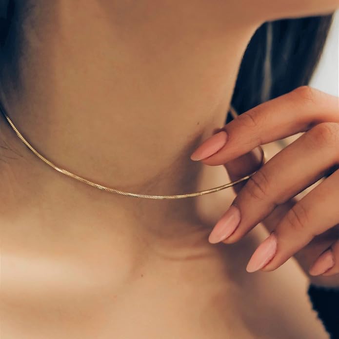 DEARMAY 14K Gold Plated Herringbone Necklaces for Women, Dainty Gold Snake Choker Chain Non Tarnish Trendy Simple Thin & Chunky Options Neckalce 1.5/3/5/6/8mm Chain Jewelry for Gifts
