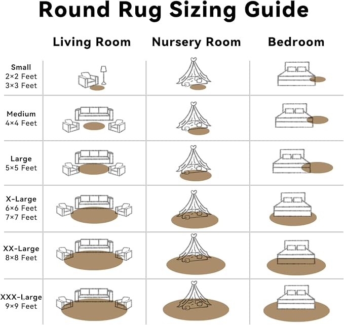 OLANLY Taupe Round Rugs for Bedroom - Machine Washable, 6 ft Circle Area Rugs for Living Room, Soft and Fluffy Shaggy Carpet for Teen Girl and Boys, Nursery Rooms, Dorms, Home Decor Aesthetic