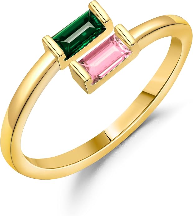 JSJOY Birthstone Rings for Women Dainty Emerald Blue Ring Birthday Gifts for Mom Her Gemstones CZ Ring for Teens Gold Rings That Don't Tarnish Adjustable Ring Jewelry Gifts