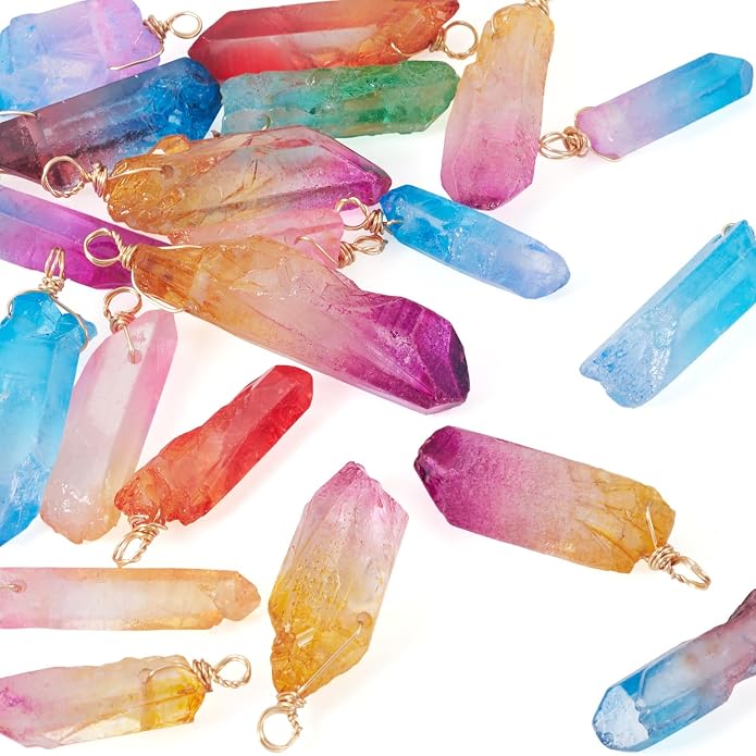 20Pcs Natural Dyed Quartz Stone Pendants with Copper Wire Assorted Irregular Stones Crystal Healing Gemstone Charms for Jewelry Making Necklace Earring DIY Craft