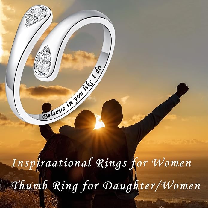 Fookduoduo 925 Sterling Silver Ring Inspirational Jewelry adjustable Wrap Open Rings for Women