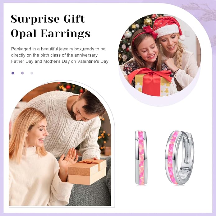 Midir&Etain Opal Hoop Earrings 925 Sterling Silver Huggie Earrings Hypoallergenic Cartilage Hoops Opal Jewelry Gifts for Women