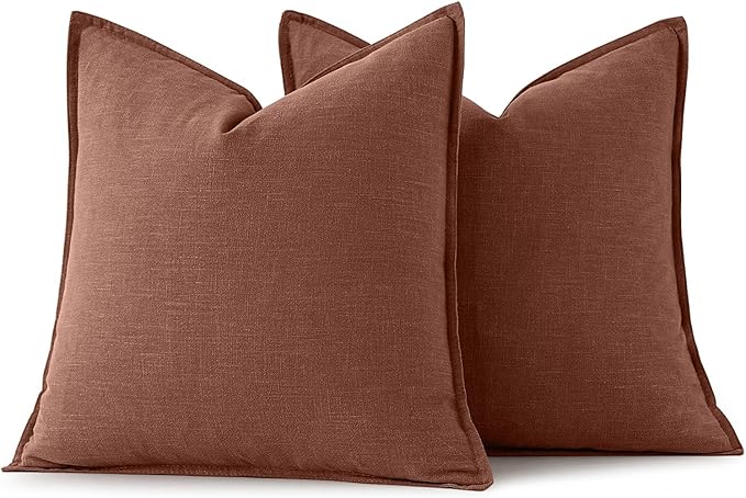 MIULEE Decorative Linen Euro Sham Pillow Covers 24x24 Autumn Glaze | Boho Farmhouse Fall Autumn Couch Throw Pillows for Bed, Pack of 2 Accent Modern Pillowcases, Sofa Livingroom Home Decor